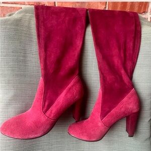 Stuart Weitzman Deep Red Suede Heeled Boots